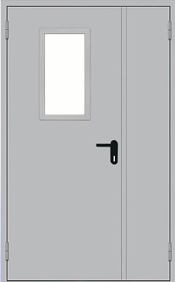 Противопожарная дверь стальная с остеклением 400мм*300мм  двупольная (двухстворчатая) ДПМО2-EI60